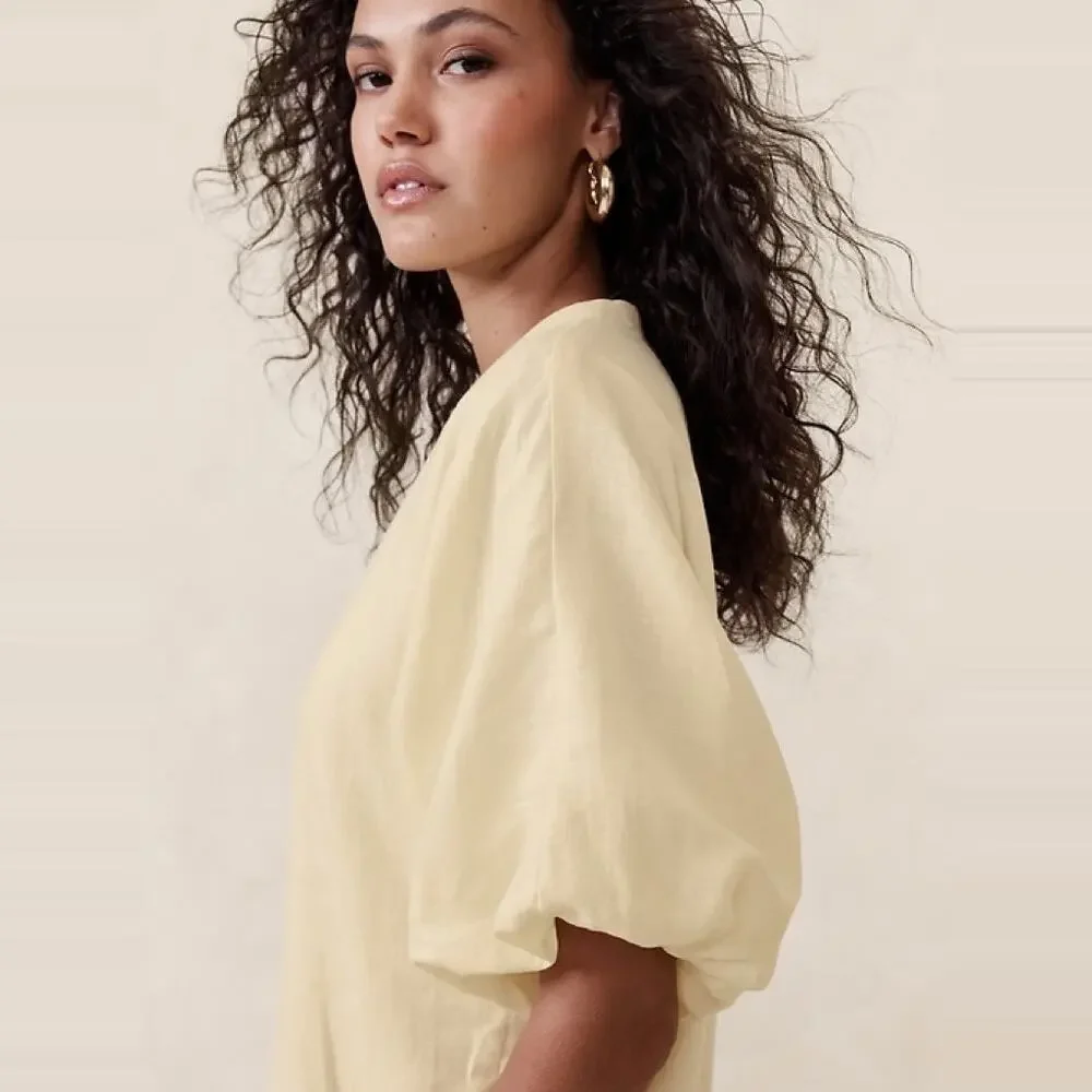 NEW Banana Republic Livia Linen Mini Shift Dress size Medium Butter Yellow